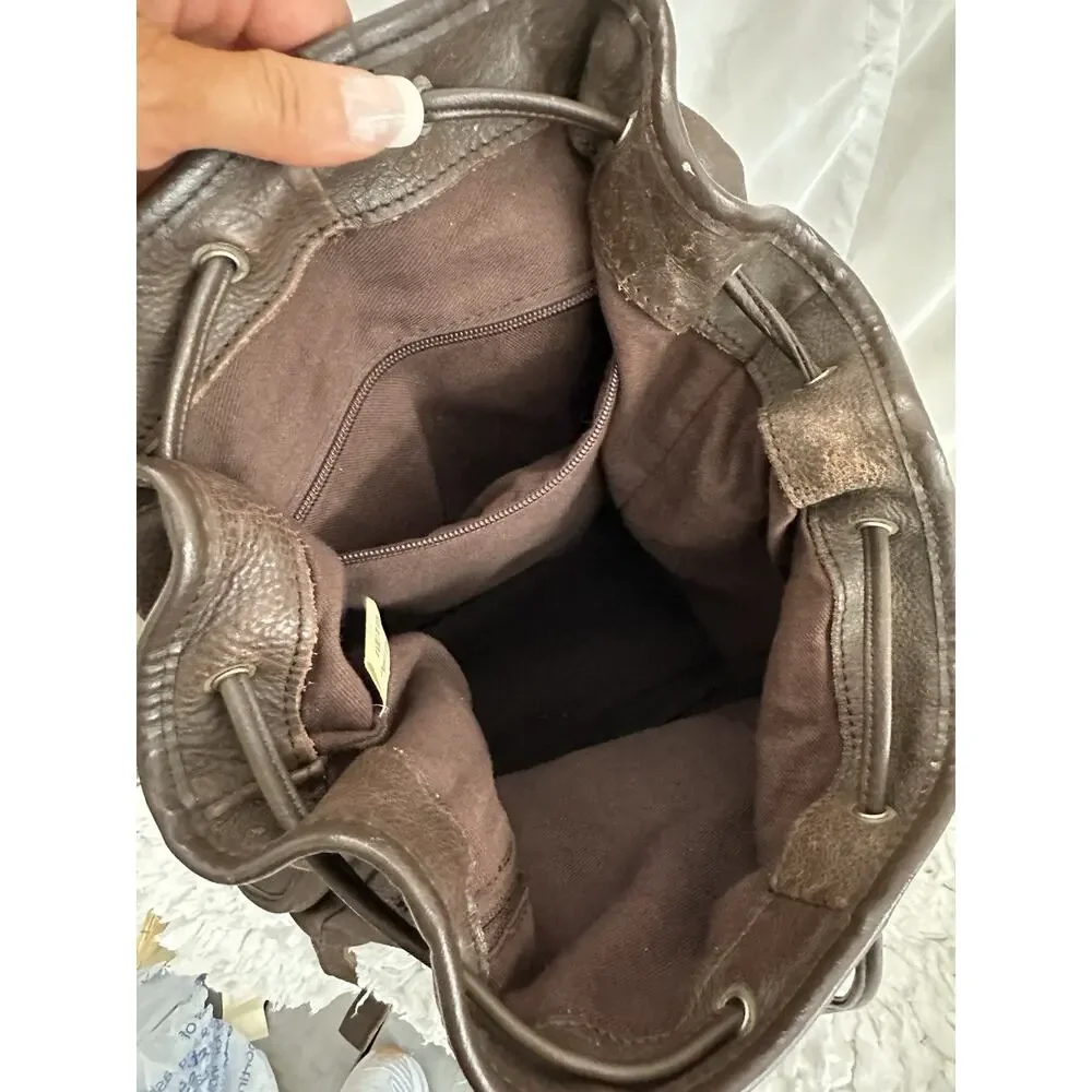 Vintage Leather Drawstring Backpack Brown Distressed Genuine Cowhide Unisex